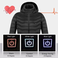 USB Heated Winter Jacket - 3-Temp Electric Heating Vest with Removable Hood - Thermal Coat for Men (Black, M)