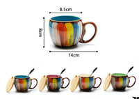 Elegant Couple Ceramic Cup Set with Lid & Spoon - Handmade Breakfast & Coffee Mugs
