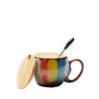 Elegant Couple Ceramic Cup Set with Lid & Spoon - Handmade Breakfast & Coffee Mugs