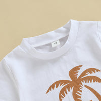 Adorable Newborn Baby Boy Summer Outfit - Coconut Tree & Sun Print T-Shirt with Elastic Shorts Set