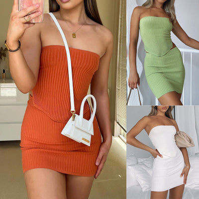Elegant Women's Summer Two-Piece Outfit - Modest & Stylish Crop Top & Mini Skirt Set