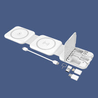 Magnetic 3-in-1 Foldable Phone Stand with USB Power - Adjustable Desk Holder for Hands-Free Use