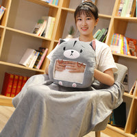 Cozy Winter Hand Warmer Pillow with Blanket & Phone Holder – Cute Animal Cushion for Cold Days