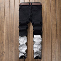 Men's Distressed Straight Jeans - Premium Cotton Comfort Fit - Black & White