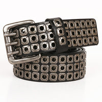 Genuine Leather Men's Belt – Corn-Grain Texture with Hollow Rivet Buckle