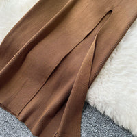 Elegant Two-Piece Knitted Vest with Slimming Slit Skirt - Modest & Stylish