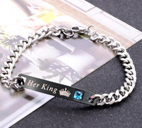 His Queen Her King Couple Bracelet Set – Black Rose Gold Crystal Chain Matching Jewelry for Couples
