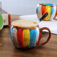 Elegant Couple Ceramic Cup Set with Lid & Spoon - Handmade Breakfast & Coffee Mugs