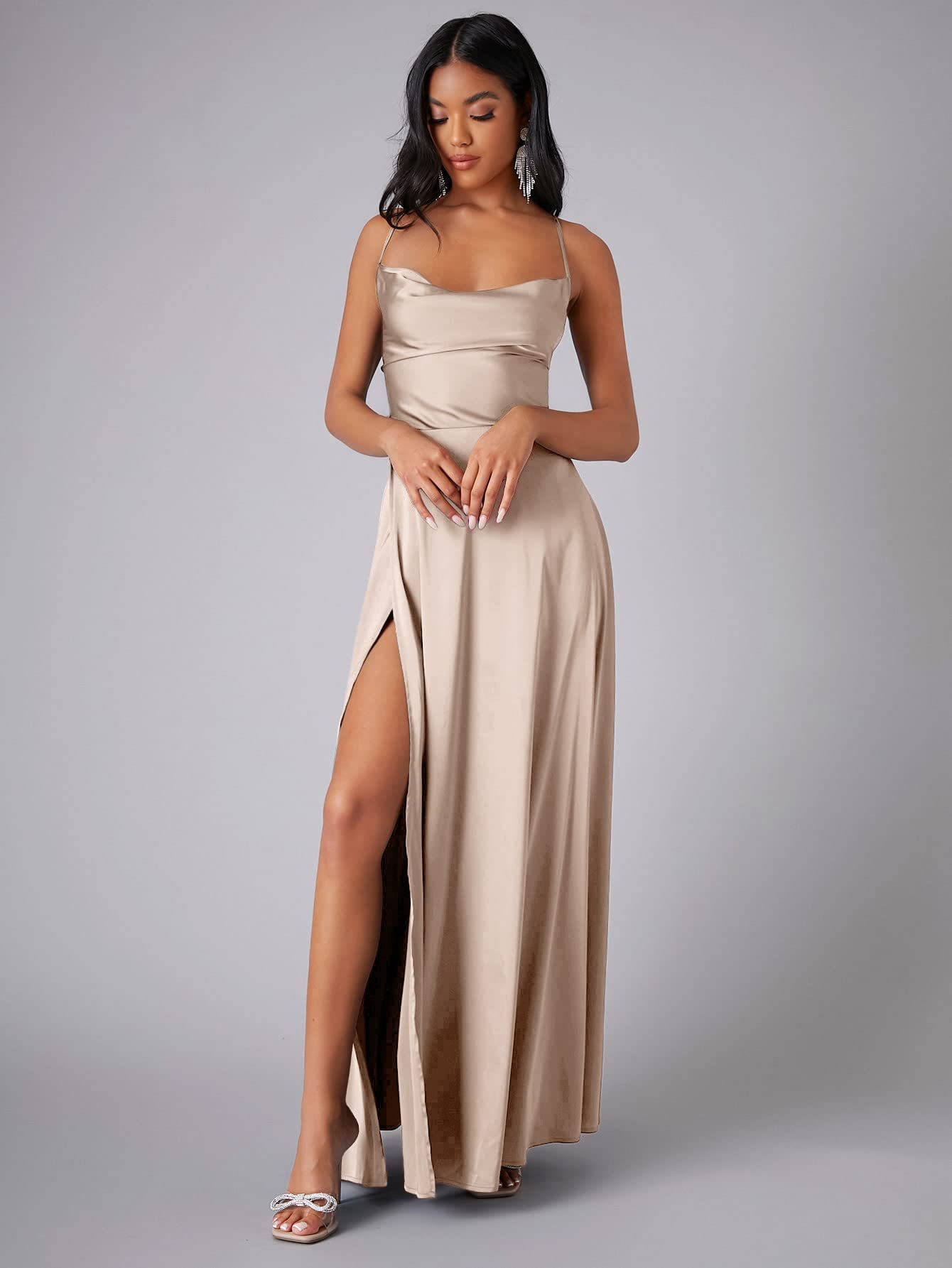 Summer Sexy Slimming Backless Strap Long Split Dress Women's Fashion High Waist Belted Gown V-neck What Else You Got?