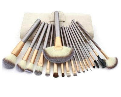 Champagne Luxe Makeup Brush Set - 12/18/24 Piece Rice White Bristle with Elegant Handles