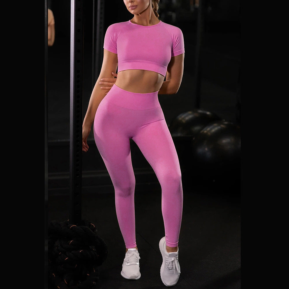 Seamless Yoga Sport Set Fitness Women Running Leggings Short Sleeve Tops What Else You Got?