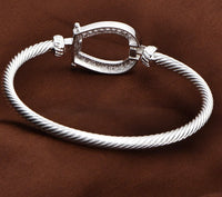 Lucky Horseshoe Bangle Bracelet - Gold & Silver Plated Open Cuff Jewelry for Women