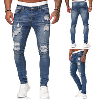 Men’s Trendy Ripped Skinny Jeans – Vintage Wash Slim Fit Denim (S–3XL)