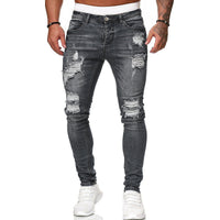 Men’s Trendy Ripped Skinny Jeans – Vintage Wash Slim Fit Denim (S–3XL)