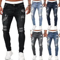 Men’s Trendy Ripped Skinny Jeans – Vintage Wash Slim Fit Denim (S–3XL)