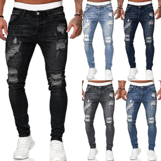 Men’s Street Style Ripped Skinny Jeans – Vintage Wash Slim Fit Denim (S–3XL) What Else You Got?