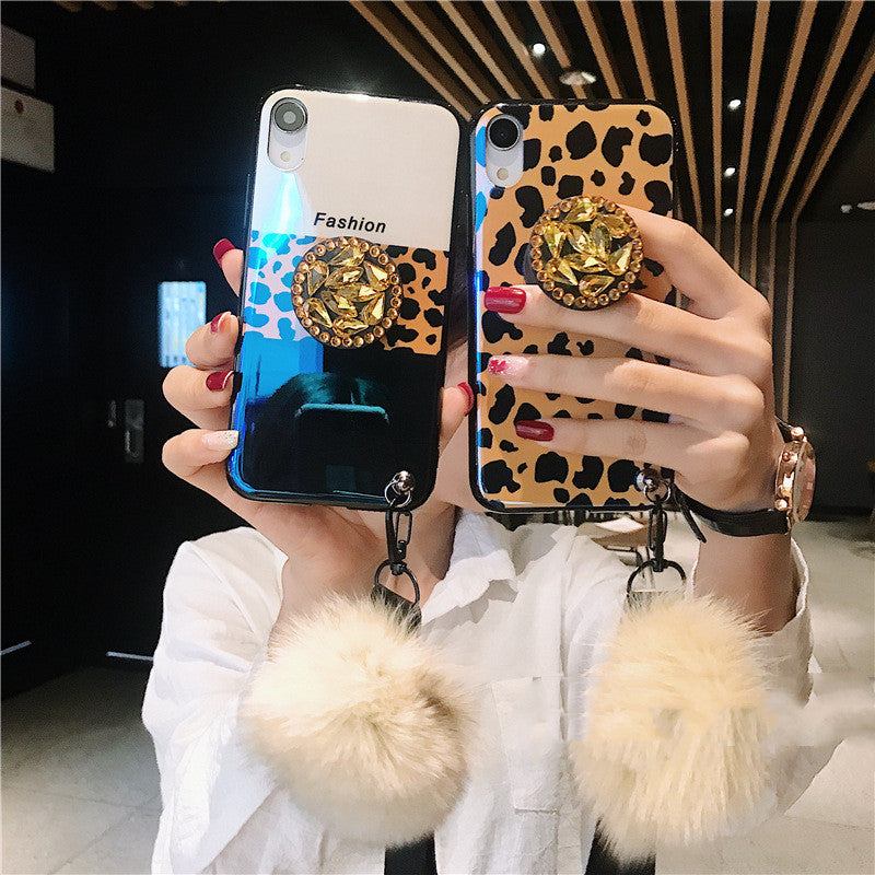 Compatible with Apple , Leopard Rhinestone Airbag Holder Phone Case