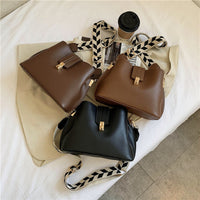 Elegant Wide Shoulder Strap Bucket Bag - Retro PU Messenger Bag for Women