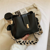 Elegant Wide Shoulder Strap Bucket Bag - Retro PU Messenger Bag for Women