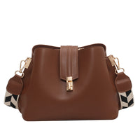 Elegant Wide Shoulder Strap Bucket Bag - Retro PU Messenger Bag for Women