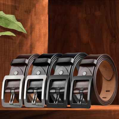 Men's Two-Layer Cowhide Belt – Needle Buckle Retro Belt