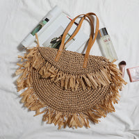 Elegant Tassel Straw Woven Bag - Retro Beach Shoulder Bag for Women