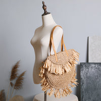 Elegant Tassel Straw Woven Bag - Retro Beach Shoulder Bag for Women
