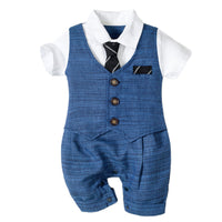 Adorable Gentleman Baby Romper – Soft Cotton One-Piece (0-24M) – Dapper & Comfortable
