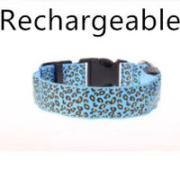 Glow-in-the-Dark LED Dog Collar - Safety Adjustable Nylon Leopard Pet Collar for Nighttime Walks