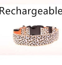 Glow-in-the-Dark LED Dog Collar - Safety Adjustable Nylon Leopard Pet Collar for Nighttime Walks