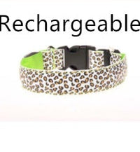 Glow-in-the-Dark LED Dog Collar - Safety Adjustable Nylon Leopard Pet Collar for Nighttime Walks