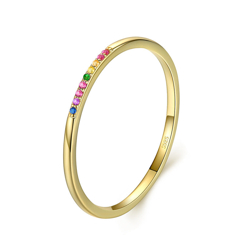Sterling Silver Rainbow Stone Slim Ring – Minimalist Colorful Gemstone Index Finger Ring for Women What Else You Got?