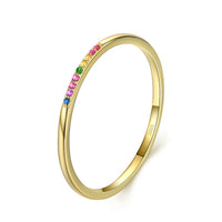 Rainbow Gemstone Sterling Silver Ring – Minimalist Colorful Index Finger Jewelry for Women