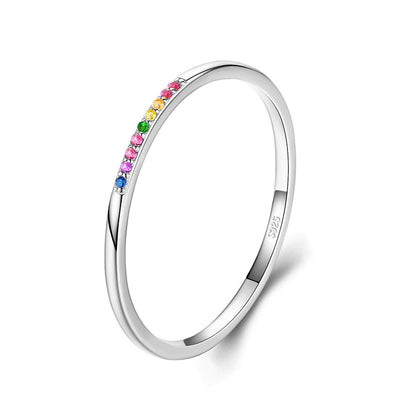 Rainbow Gemstone Sterling Silver Ring – Minimalist Colorful Index Finger Jewelry for Women