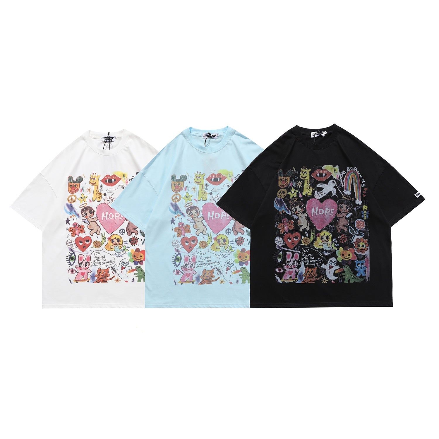 New Summer Products National Tide Men'S Cartoon Graffiti Love Printed Men'S Loose Short Sleeve T-Shirt What Else You Got?
