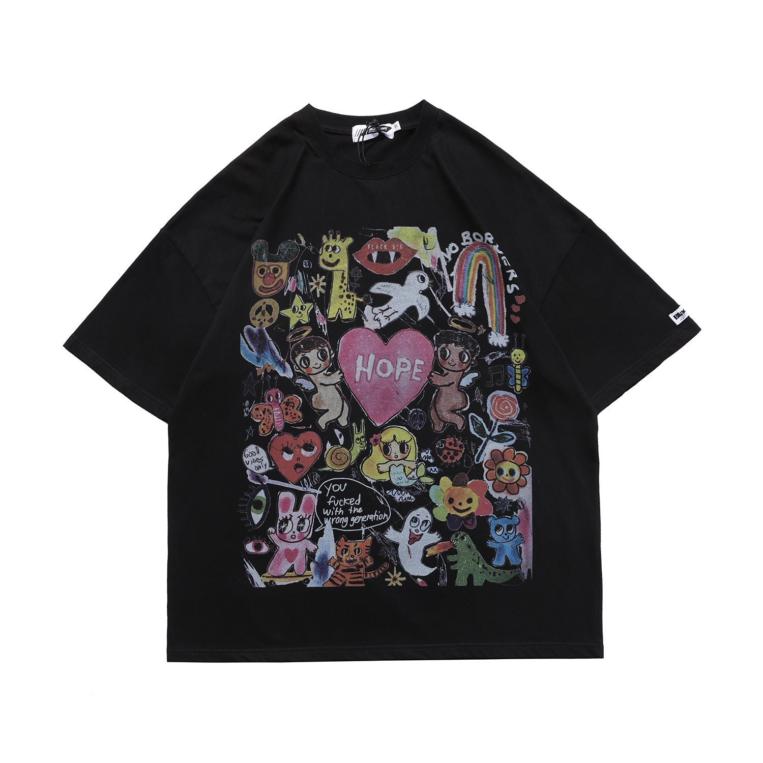 New Summer Products National Tide Men'S Cartoon Graffiti Love Printed Men'S Loose Short Sleeve T-Shirt What Else You Got?