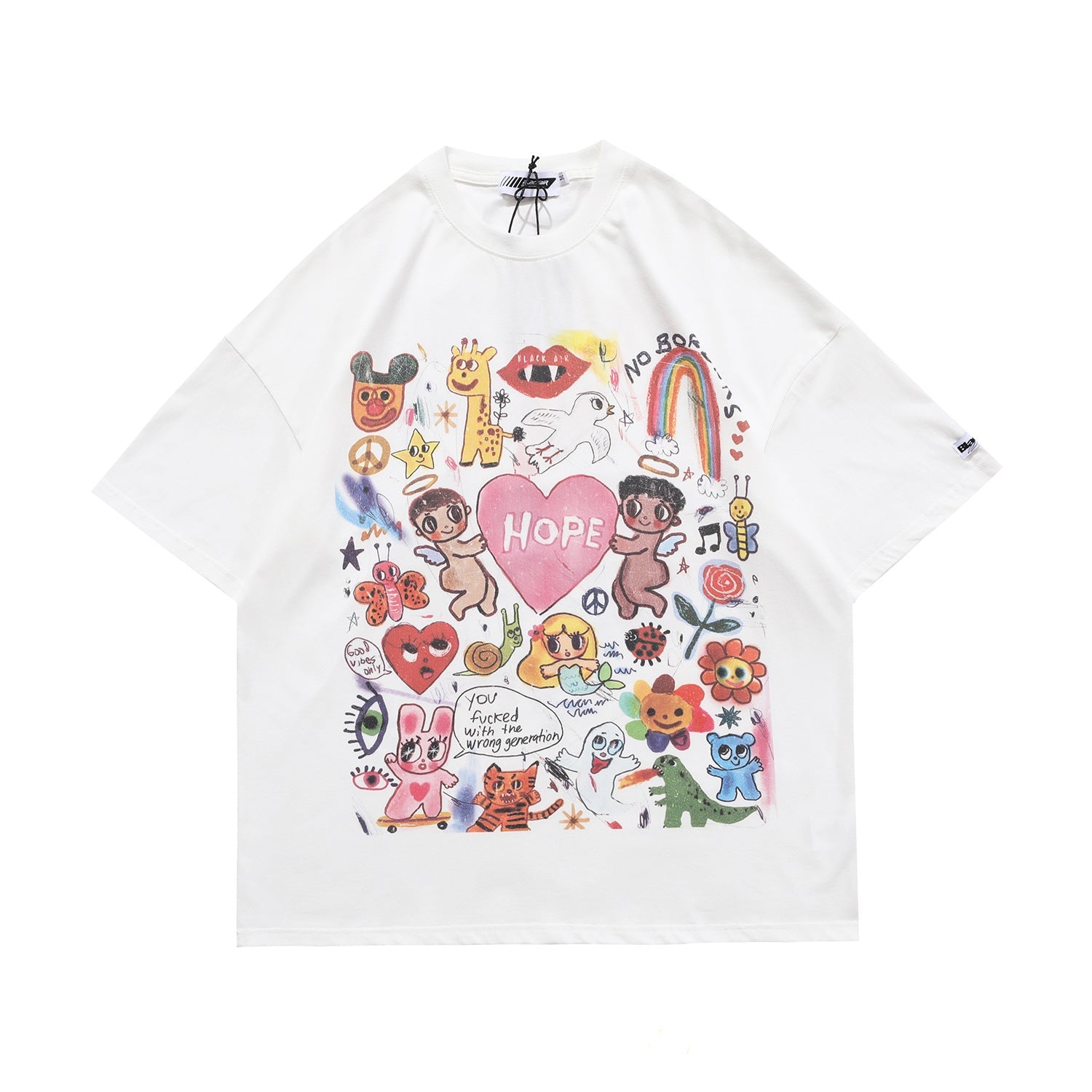 New Summer Products National Tide Men'S Cartoon Graffiti Love Printed Men'S Loose Short Sleeve T-Shirt What Else You Got?