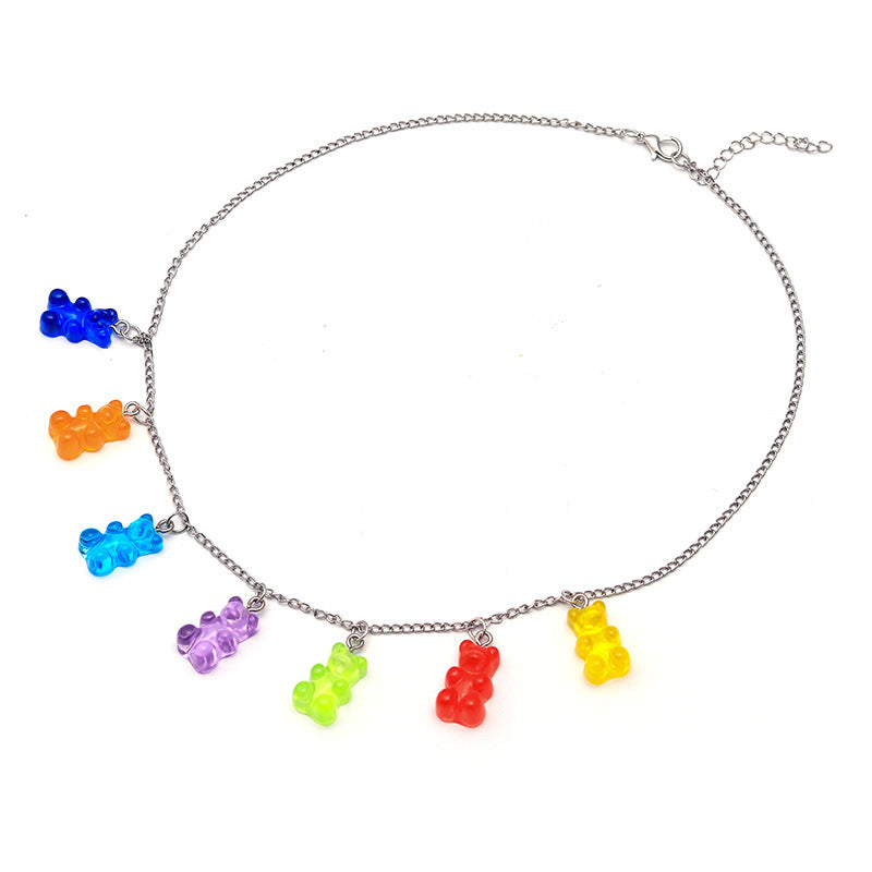 Candy Color Bear Pendant Necklace – Cute Cartoon Resin Jewelry for Women What Else You Got?