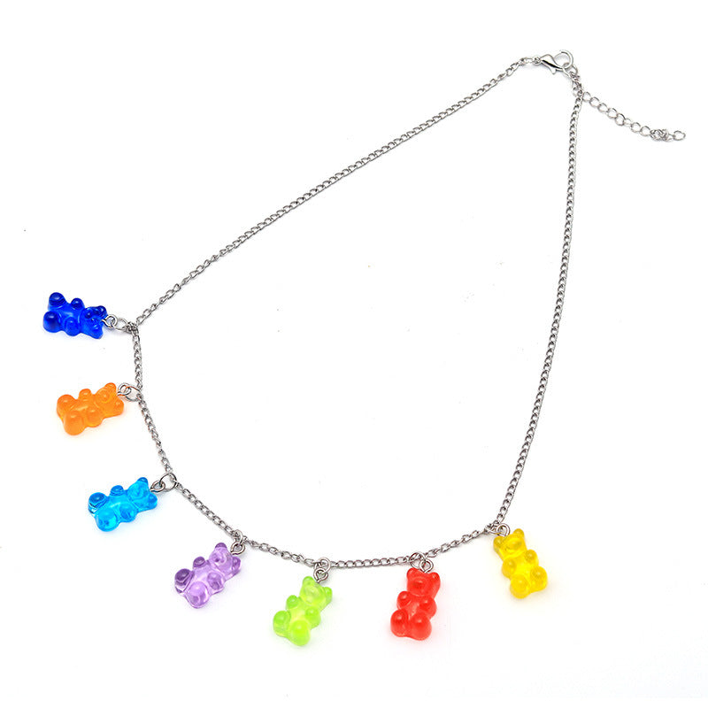 Candy Color Bear Pendant Necklace – Cute Cartoon Resin Jewelry for Women What Else You Got?