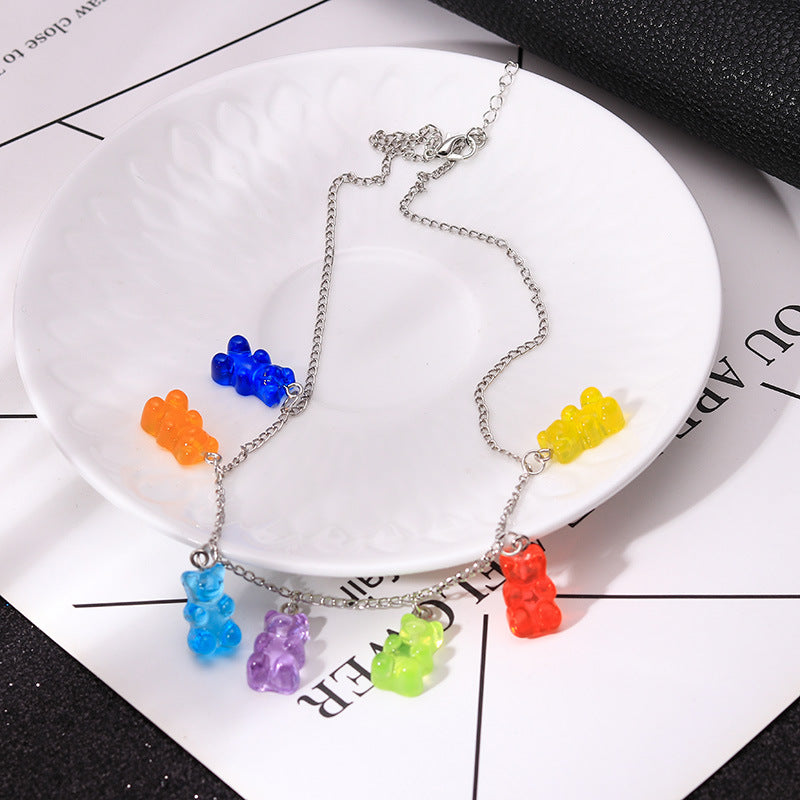Candy Color Bear Pendant Necklace – Cute Cartoon Resin Jewelry for Women What Else You Got?