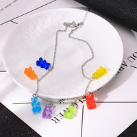 Kawaii Candy Color Bear Necklace – Resin Cartoon Pendant for Women