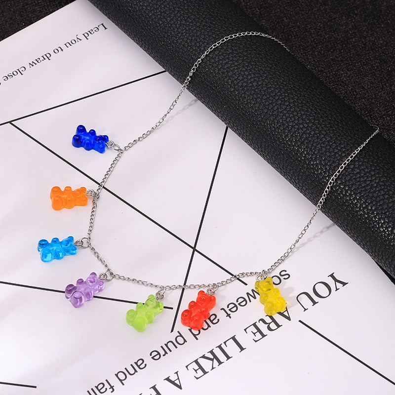 Candy Color Bear Pendant Necklace – Cute Cartoon Resin Jewelry for Women What Else You Got?