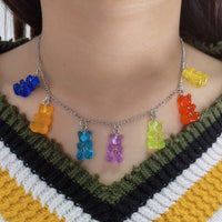 Kawaii Candy Color Bear Necklace – Resin Cartoon Pendant for Women