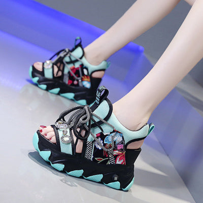 Women's Roman Platform Sandals – Rhinestone Ankle Strap Wedges