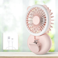 Mini Fan with Built-In LED Light – USB Rechargeable Selfie, Vlog & Desk Fan