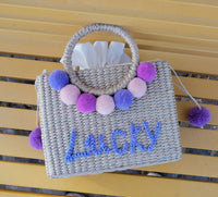 Graceful Hydrangea Embroidered Straw Tote - Summer Handbag with Scripture & Elegant Design