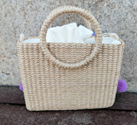 Graceful Hydrangea Embroidered Straw Tote - Summer Handbag with Scripture & Elegant Design