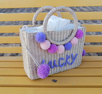 Graceful Hydrangea Embroidered Straw Tote - Summer Handbag with Scripture & Elegant Design