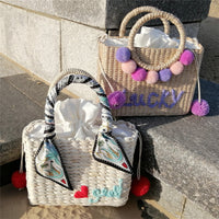 Graceful Hydrangea Embroidered Straw Tote - Summer Handbag with Scripture & Elegant Design