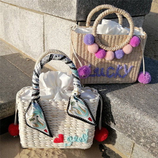 Thailand Straw Bag New Hydrangea Letter Embroidery Straw Handbag What Else You Got?